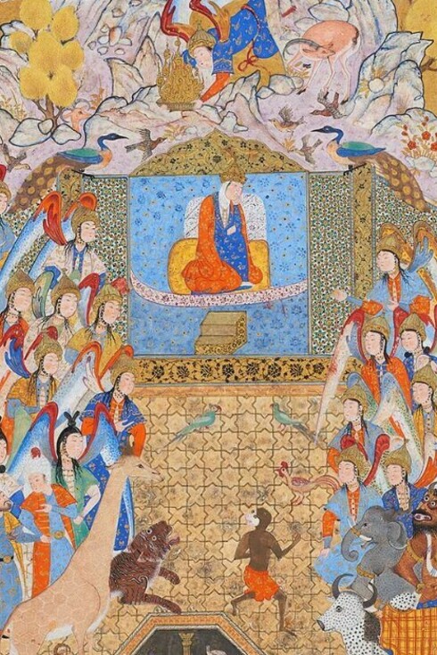 Detail from a Persian miniature depicting Solomon and Bilqis enthroned