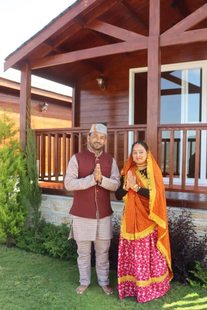 Chandan Singh Koranga with his wife Juhi, proud owners of Koranga’s Wood Villas Uttarakhand, India