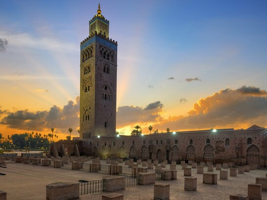 The Koutoubia Mosque in Marrakech, Morocco anchoring the cityscape, illustrating diplomacy grounded in clarity and deliberate intention