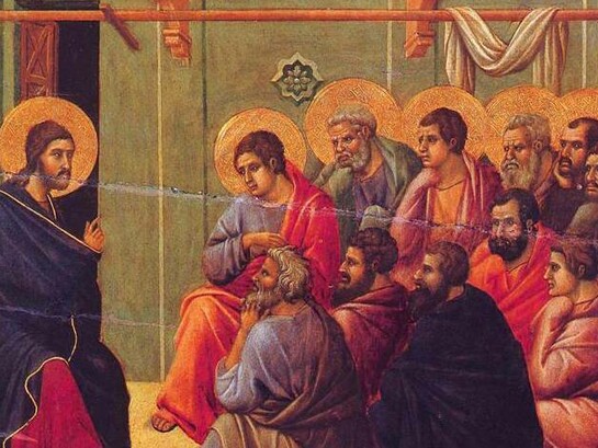 Duccio di Buoninsegna, Cristo si congeda dagli Apostoli, tra il 1308 e il 1311, da Maestà del Duomo di Siena, Italia

