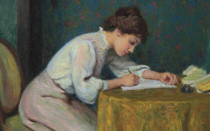 Federico Zandomeneghi, Joven mujer escribiendo una carta (detalle) (1874)