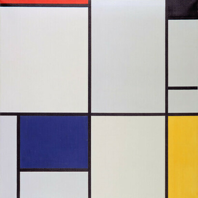 Piet Mondrian, Composition with Large Red Plane, Yellow, Black, Grey and Blue (1921, detalle)