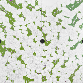 Donald Sultan, White mimosa with three anomalies March 10 2025 (detail), 2025. Courtesy of McClain Gallery 