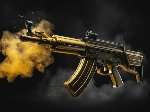 A large gun surrounded by rising smoke, representing the threat of escalating violence