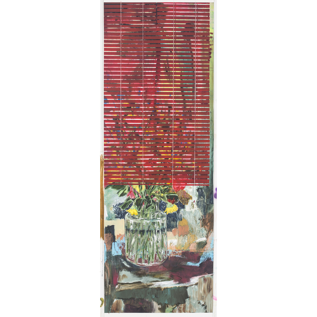 Hernan Bas, “Private Bouquet (clear/red)”, 2015, Acrylic, silkscreen, airbrush, colored pencil chalk and oil pastels on paper, 182,9 x 64,8 cm / 72 x 25 1/2 inches, Photo: R. H. Hensleigh, Courtesy Galerie Perrotin