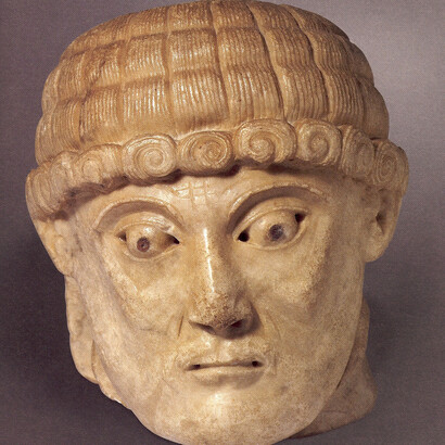 Maestro de Cabestany, Cabeza de san Pedro procedente de Sant Pere de Rodes. Cortesía del Museo del Castillo de Peralada