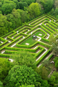 A garden maze represents the complicated nature of problems and the need for innovative problem solving techniques