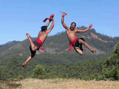 Kalaripayattu, the ancient martial art of Kerala, India, performed with strength and precision