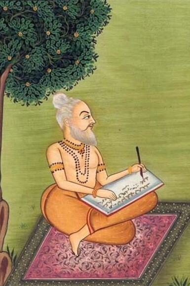 An artist’s depiction of Sage Valmiki composing the Ramayana