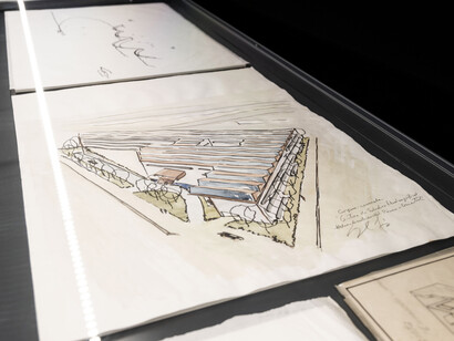 Dibujos de arquitecturas, vista de exhibición. Cortesía del Museo Patio Herreriano