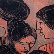 William Wolff (1922-2004), "Three Women (Trio)", color woodcut, 1993, 15" x 17”