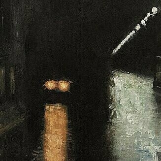 Lesser Ury, "Escena callejera nocturna (Leipziger Straße)", óleo sobre lienzo, 1920