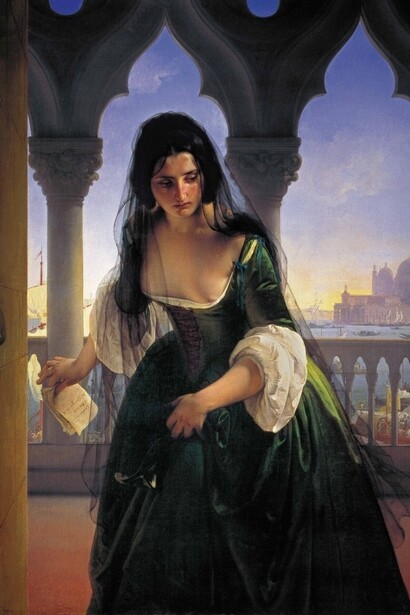 Il gotico è il regno degli emarginati: monaci corrotti, fanciulle perseguitate, vampiri, vagabondi e ricercatori di conoscenze proibite. Francesco Hayez, "Accusa segreta", 1847-48, Museo civico, Pavia, Italia