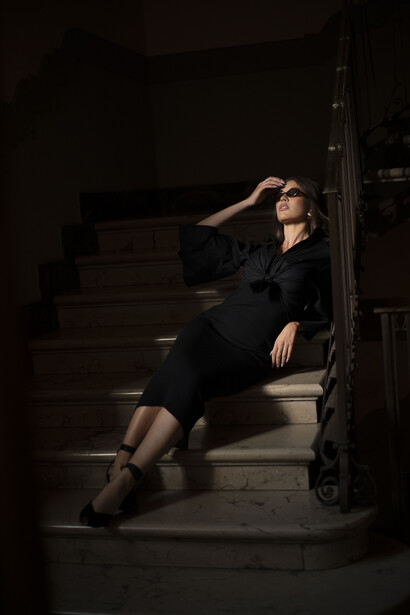 Abito midi in cotone a costine, camicia in puro cotone nera