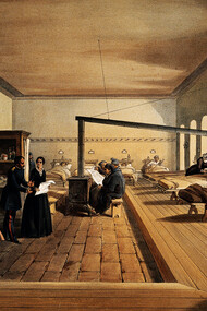 An 1856 lithograph of the Selimiye barracks at Scutari as a hospital during the Crimean War where Florence Nightingale worked, by William Simpson