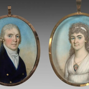 Thomas Hazlehurst, Pair of miniatures: portrait of a man and portrait of a woman wearing a miniature, c. 1780. Courtesy of Cleveland Museum of Art