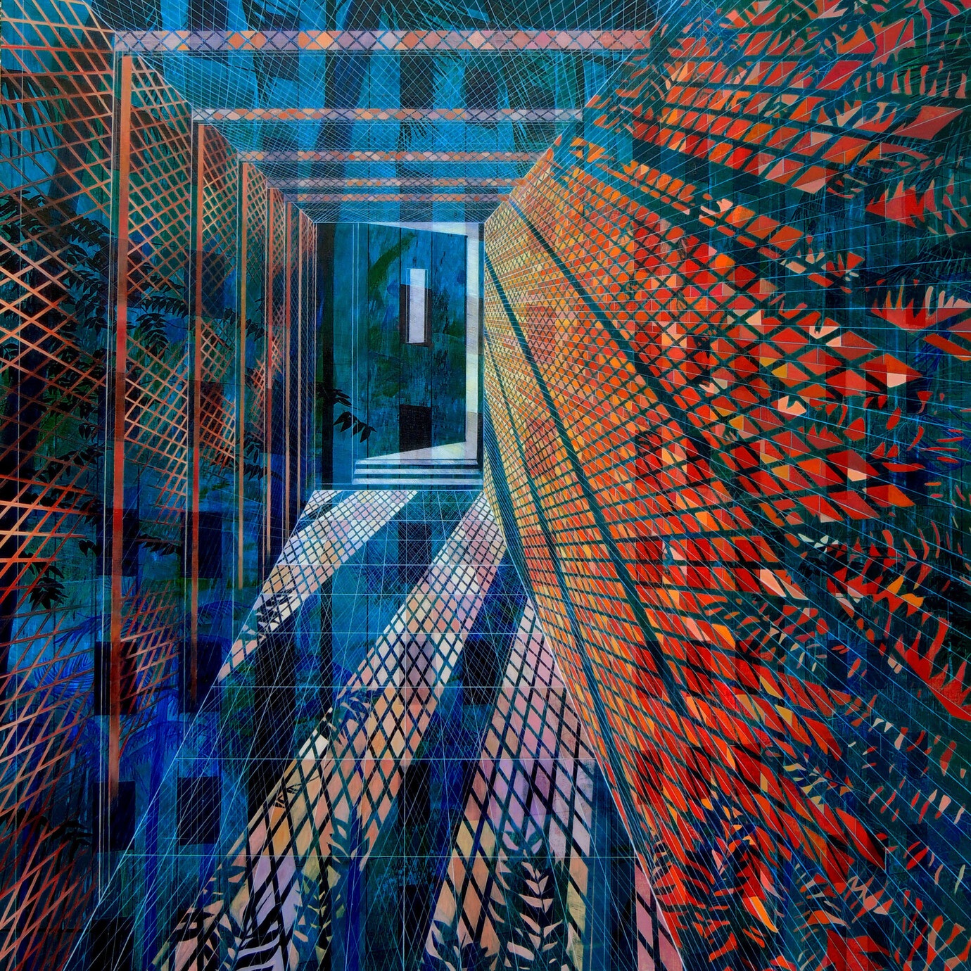 Todd Lanam, Isla Vista Hallway, (2014), oil on canvas, 72 x 60 inches