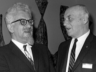 Abraham Joshua Heschel (left), a Polish-American rabbi and one of the leading Jewish theologians and Jewish philosophers, together with Samuel Aaron Fryer (right), biochemist and philanthropist