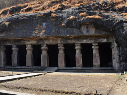 The Elephanta Caves, showcasing historical architecture, are located on Elephanta Island, or Gharapuri, in Mumbai Harbour, India