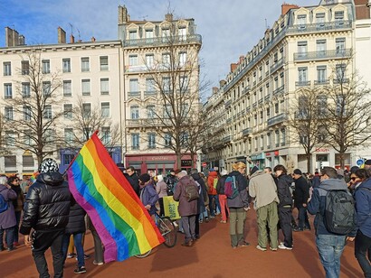 Demonstration against the immigration law, Place Bellecour, Lyon, in January 2024