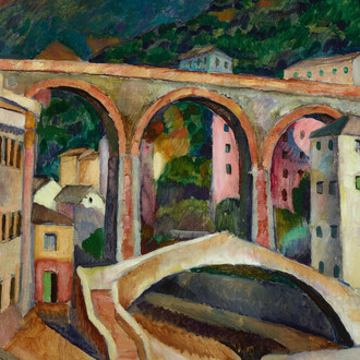 Ilya Mashkov, Italy. Nervi. Landscape with an aqueduct (detail), 1913. Courtesy of New Tretyakov Gallery