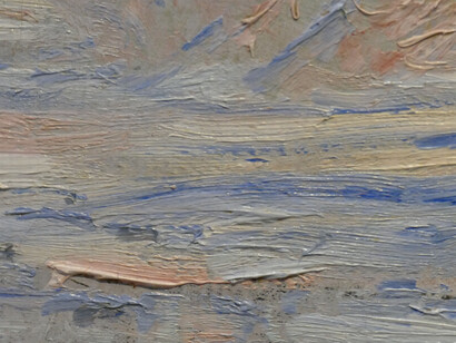 En ese juego de percepciones, el azul de una sombra podía adquirir matices cálidos si la luz era dorada, o volverse más frío si la iluminación era blanca. Claude Monet (1840 - 1926), Detalle del cuadro «Helada en Giverny», 1885, óleo sobre lienzo. Museum Barberini en Potsdam, Alemania
