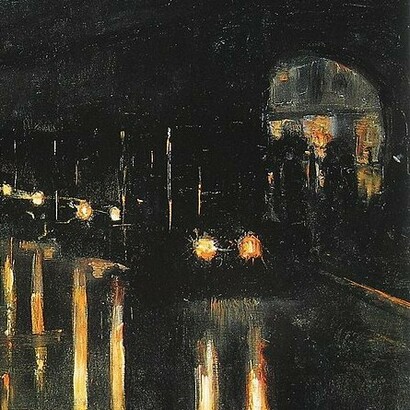 Lesser Ury, "Hochbahnhof Bülowstraße de noche", óleo sobre lienzo, 1922