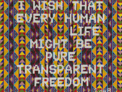 Jeffrey Gibson, I wish that every human life might be pure transparent freedom (detail), 2025. Courtesy of Hauser & Wirth