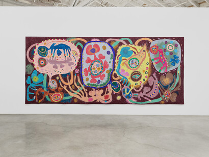 Nasim Hantehzadeh, Tickles, dance, and goosebump blooms, exhibition view. Courtesy of the artist and Night Gallery, Los Angeles. Photography by Marten Elder