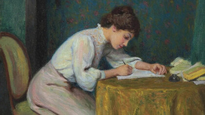 Federico Zandomeneghi, Joven mujer escribiendo una carta (detalle) (1874)