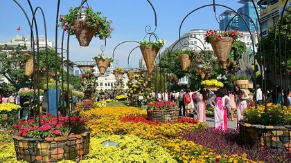 Tet decorations in the streets of Ho Chi Minh City, Vietnam