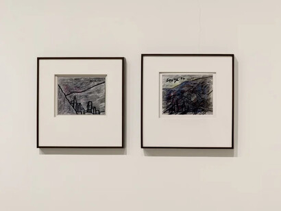 FN Souza, Drawings and chemical alterations, exhibition view. Courtesy of Emami Art
