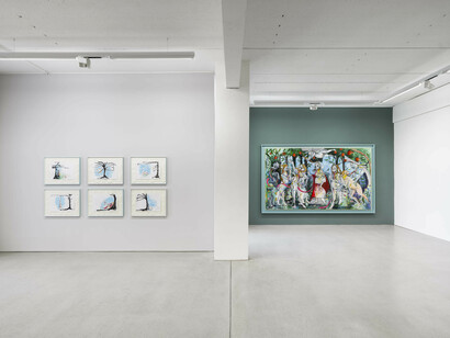 Simon Fujiwara, Who’s iconic? – Paintings, drawings, and maquettes from the whoseum of who the baer, exhibition view. Courtesy of G2 Kunsthalle