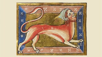 Manticora, dal Bestiario Royal MS 12 C XIX, 1200-1210. British Library, Londra, UK