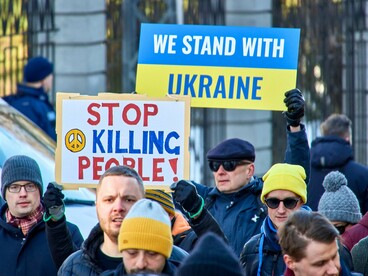 A protest against the Russo-Ukrainian war in Helsinki, Finland. Protests against the war happened in countless countries