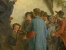 "En una posada: elecciones en Ghent en 1830", óleo sobre madera, Jozef Geirnaert, 1831