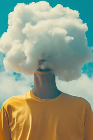 A person with a cloud on his head
