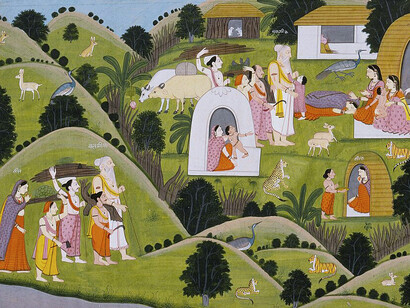 Sita seeking refuge in Valmiki’s hermitage