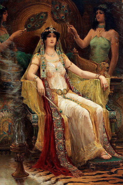 The Queen of Sheba—known as Bilqis in Arabic and Makeda in Geʽez—is a figure first mentioned in the Hebrew Bible. In the biblical account, she arrives with a caravan of valuable gifts for Solomon, the fourth king of Israel and Juda