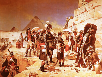 French School, Napoleon Bonaparte Before the Pyramids, Contemplating the Mummy of a King (1798). Roger Anacréon Museum of Modern Art, Granville