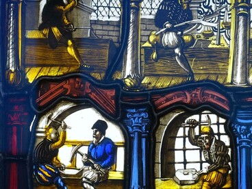 Vetrata che illustra la produzione di monete, commissionata da Wernhartt Zenckgraff, coniatore di monete a Sciaffusa, 1565 d.C. - Bode-Museum, Berlino, Germania. Quando una banca centrale crea moneta, acquisisce ricchezza dal nulla: è il privilegio del signoraggio