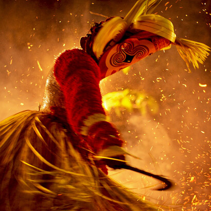 Pottan Theyyam, a traditional ritual dance of Kerala, is performed in Kannur, India, as part of the region’s vibrant festival celebrations