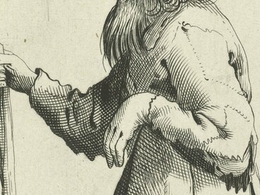 Pieter Quast, "Vagabundo lisiado", ilustración de la serie "Mendigos y campesinos", 1634-1638