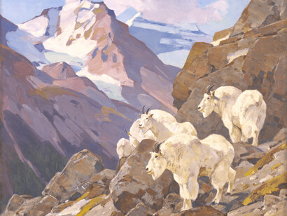 Carl Rungius, Mountain goats on the slopes of mount Athabasca, no date. Courtesy of the Nelson-Atkins Museum