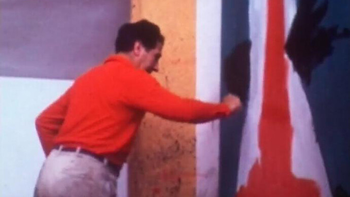Alberto Portera, Film still of the movie José Guerrero paints a picture [Guerrero painting Festive Day (1968) N. York], 1968. Courtesy of Fundación Juan March