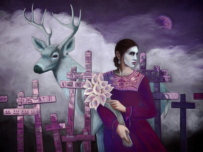 Judithe Hernández, The journey to heavens western gate (El viaje a la puerta occidental del cielo) (detail), 2020. Courtesy of Craig Krull Gallery