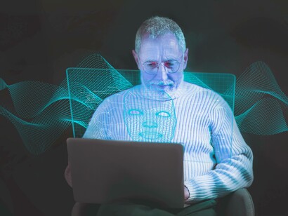 Persona con maschera avatar di un metaverso futuristico
