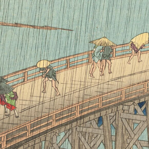 Utagawa Hiroshige 歌川 広重, Sudden shower over Shin Ohashi Bridge and Atake (Ohashi Atake no yudachi) (detail), 1857. Courtesy of Art Institute of Chicago