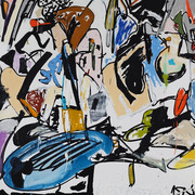 Eddie Martinez, Restartation 
2015 
Oil, enamel, silkscreen ink and spray paint on canvas 
72 by 108 in. 182.9 by 274.3 cm. 
Courtesy of the artist and Mitchell-Innes & Nash, NY 
