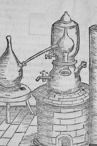Un balneum alchemico Mariae , o bagno di Maria, da "Coelum philosophorum", Philippus Ulstadius, 1528